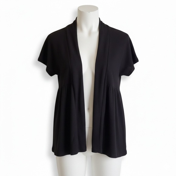 Forever 21 Sweaters - Forever 21 Black Open‎ Front Ribbed Cardigan | Short Sleeve Collared Sweater M